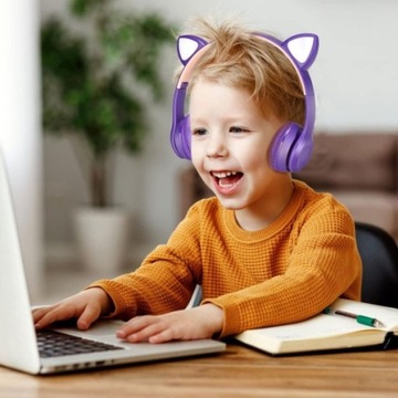 НАУШНИКИ BLUETOOTH СО СВЕТОДИОДНОЙ КОШАКОЙ УШИ ДЛЯ ДЕТЕЙ RGB С ИЗМЕНЕНИЕМ ЦВЕТА МИКРОФОН