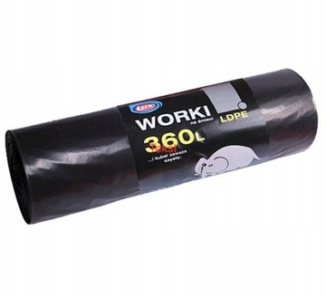 WORKI NA ŚMIECI GRUBE WYTRZYMAŁE CZARNE 360L ARTEK 10 sztuk