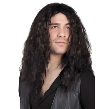 PERUKA męska METALOWIEC rock man DŁUGIE WŁOSY czarne KARNAWAŁ lata 80