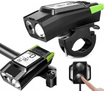 Мощная передняя светодиодная ВЕЛОСИПЕДНАЯ ФОНАРЬ 3В1 ВЕЛОСИПЕДНЫЙ СЧЕТЧИК Звуковой сигнал USB + Аккумулятор