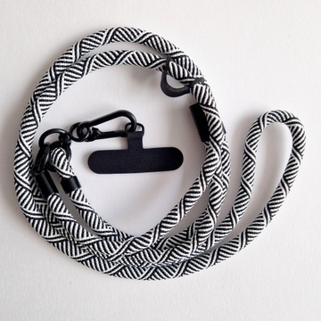 SMYCZ DO TELEFONU CZARNA BIAŁA REGULOWANA DOBRA JAKOŚĆ GRUBY SZNUREK