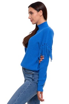 ТЕПЛЫЙ ЖЕНСКИЙ ДЖЕМПЕР С БАХОЙ ПОЛУТУРЛЕННОВЫЙ МОДНЫЙ ДЖЕМПЕР MORAJ BLUE XL