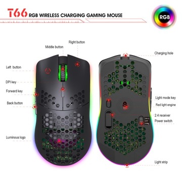 T66 RGB 2.4G Bezprzewodowa mysz do gier RGB