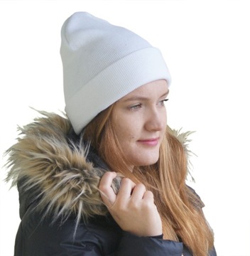 Ciepła Modna CZAPKA ZIMOWA Beanie ARCTIC Biała