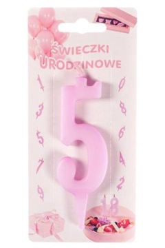 Różowa świeczka urodzinowa na tort cyfra 5
