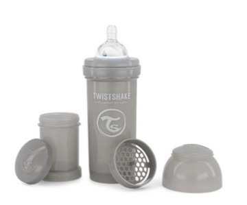 TWISTSHAKE BUTELKA ANTYKOLKOWA SZARA 260ML 2M+