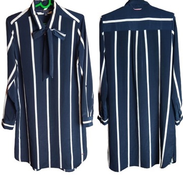 TOMMY HILFIGER sukienka w granatowo białe paski midi S