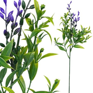 SZTUCZNE KWIATY RUSKUS GAŁĄZKA LIŚCI ZIELONYCH NA STROIK FIOLETOWA 56cm