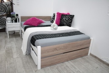 Деревянная двуспальная кровать BELLA 140x200 Дуб Трюфель МАТРАС с ящиком