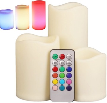 ŚWIECE WOSKOWE LED RGB KOLOROWE ŚWIECZKI Z PILOTEM 3x SWIECE NA BATERIE