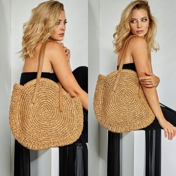 КРУГЛАЯ ЭКО СОЛОМЕННАЯ СУМКА BOHO BEACH BASKET бежевый