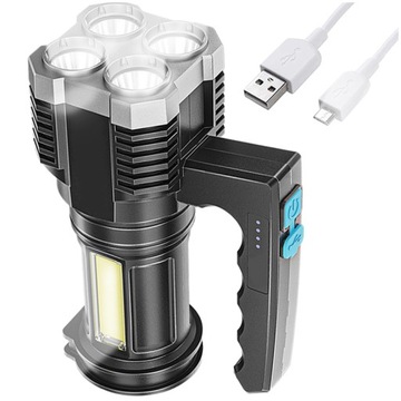 LEKKA MOCNA LATARKA LED Z RĄCZKĄ WODOODPORNA WOJSKOWA KABEL USB LED 4 TRYBY
