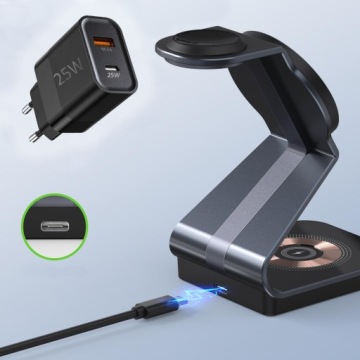 БЫСТРОЕ БЕСПРОВОДНОЕ ИНДУКТИВНОЕ ЗАРЯДНОЕ УСТРОЙСТВО MAGSAFE ДЛЯ APPLE 3в1 + адаптер питания 25 Вт