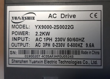 Векторный инвертор YX 9000 2,2 кВт, питание 230 В