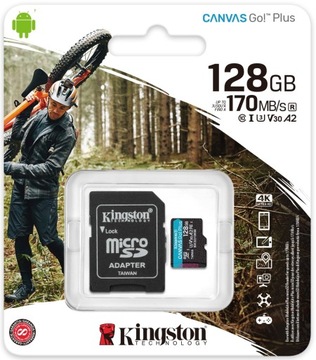 Карта памяти Micro SD SDXC 128 ГБ KINGSTON Canvas Go! Плюс 170R A2 U3 V30