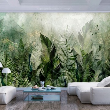ФОТООБОИ САМОКЛЕЯЩИЕСЯ ПРИРОДА ЛИСТЬЯ ЗЕЛЕНЫЕ ЗАГУСКИ РАСТЕНИЙ ГОСТИНАЯ 343x256