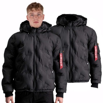 Kurtka Alpha Industries Hooded Logo Puffer Czarna