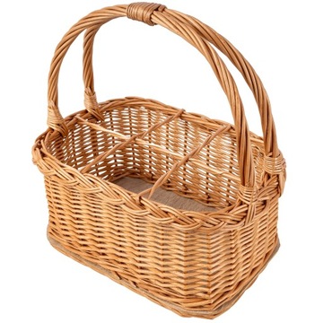Kosz wiklinowy duży z przegrodami na 6 butelek z uchwytem zakupy 33x23x36cm