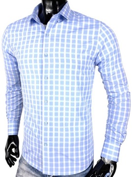 Koszula męska w kratkę błękitna EN366 r. M/L