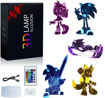 Lampka nocna LED 3D SONIC hologram 5xpanele ŚWIATŁO LED DEKORACJA USB PILOT