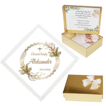 BIAŁA SZATKA DO CHRZTU dla chłopca dziewczynki NA CHRZEST IMIĘ pudełko