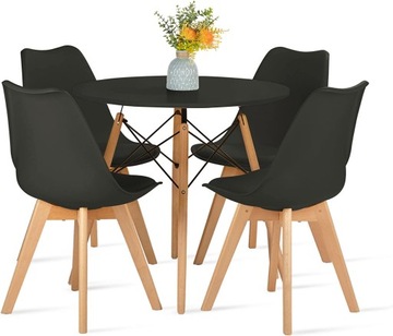 Stół 80cm Black+ 4 krzesła Skandynawskie