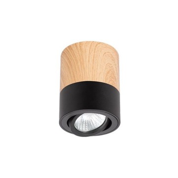 LAMPA SUFITOWA PLAFON SPOT TUBA CZARNA Z DREWNEM IMITACJA DREWNA VIP 0552