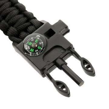 Bransoletka Survivalowa M-Tac Paracord Krzesiwo Gwizdek Kompas Black L