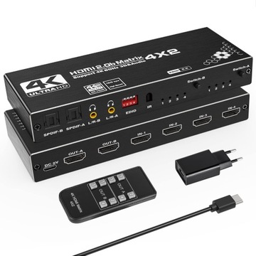 Przełącznik HDMI Matrix 4 x 2 4K 60 Hz 18 G bps 2.2 NIEPEŁNY KOMPLET