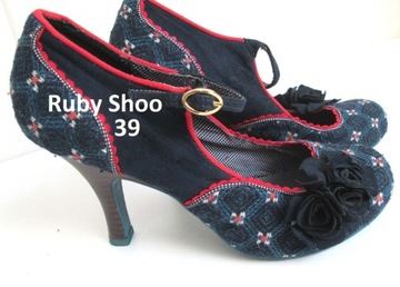 Ruby Shoo buty vintage czółenka na obasie retro 39 jak NOWE