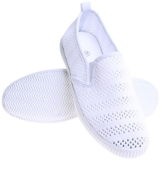 Trampki damskie Wsuwane białe tenisówki slip on buty ażurowe 14409 38