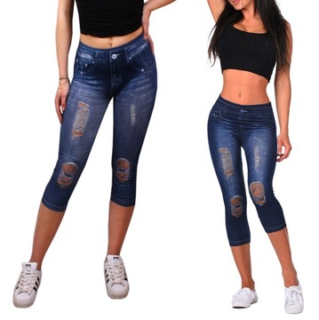 Legginsy JEANS 3D rybaczki fitness SPODENKI DZ S-M