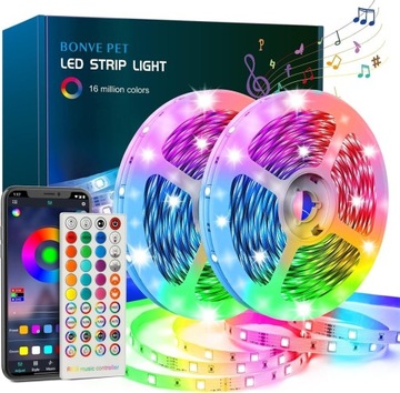Taśma LED Bonve Pet 20M(10M*2) diody LED RGB aplikacja Bluetooth pilot
