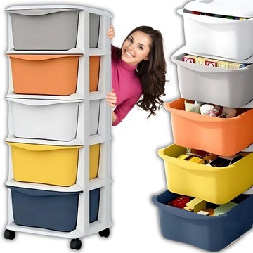 PLASTIKOWY POJEMNIK REGAŁ ZABAWKI SZUFLADY 5 PÓŁEK RG10