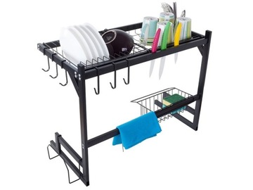 Черная металлическая полка для столовых приборов, 65 см над раковиной.