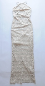MISS SELFRIDGE Maxi sukienka koronkowa róż srebro
