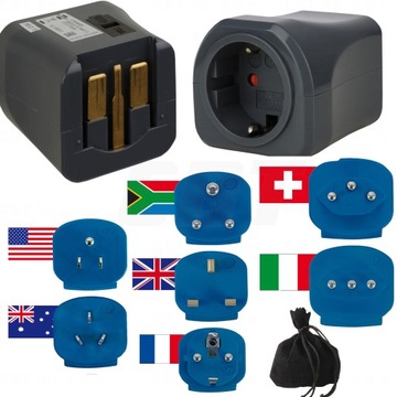 WTYCZKI PODÓŻNE ADAPTER 7w1 EURO MEKSYK TAJLANDIA CHINY DOMINIKANA SAMOA