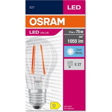 Светодиодная лампа накаливания E27 7,5 Вт 75 Вт A60 4000K OSRAM