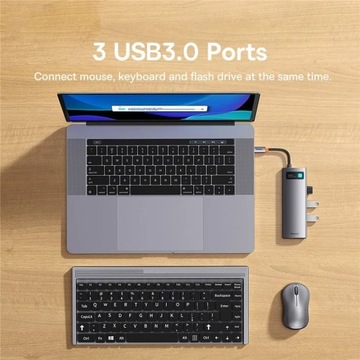 Адаптер BASEUS HUB 8in1 Type C на 3x USB3.0/PD/HDMI 4K 60Гц