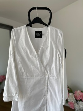 SIMPLE biała sukienka midi elegancka minimalizm S