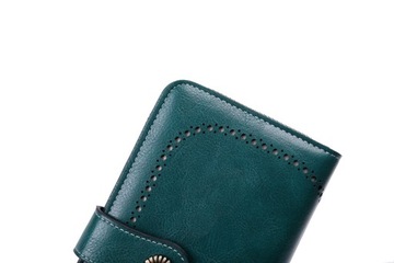 Zielony elegancki skórzany portfel damski skóra system RFID pasek na rękę