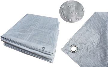 PLANDEKA 4x6m GRUBA SREBRNA MOCNA WZMACNIANA 110g