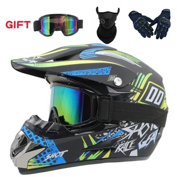 KASK MOTOCYKLOWY OFF-ROAD ENDURO MOTOCROSS Gogle maska rękawiczki
