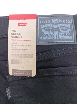 LEVI'S 710 Super Skinny, spodnie jeansowe damskie, r.29/30, czarne