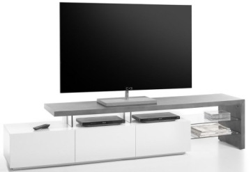 Шкаф под ТВ из МДФ, белый матовый лак, столешница из бетона Amigo