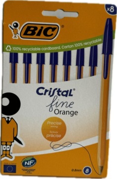 Ручки BIC Cristal Fine Помаранчевий Синій Набір 8 шт. Для Школи