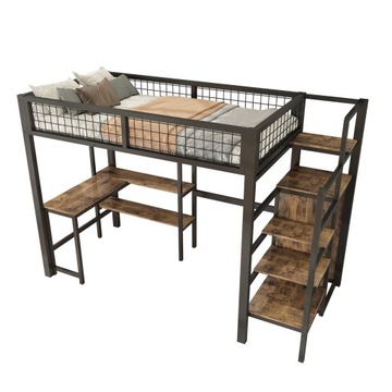 ŁÓŻKO LOFT 90*200CM ZE STOLIKIEM I PÓŁKAMI, SZAFA WBUDOWANA, KOLOR CZARNY