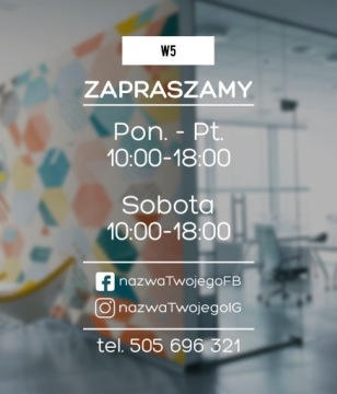 Наклейка ЧАСЫ РАБОТЫ + адрес FB IG + номер телефона | 36х60см