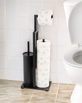 UCHWYT NA PAPIER STOJAK SZCZOTKA WC KOSZ NA ŚMIECI czarny zestaw łazienkowy