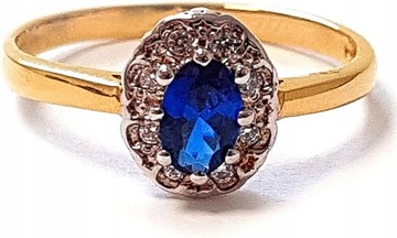 Zaręczynowy pierścionek złoto 585 z szafirem r23 efektowny błyszczący model